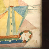 Fantastically Colorful 19th C. American Tall Ship Watercolor in Period Frame