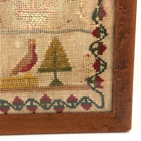 SOLD Mary Ann James' 1860s Sampler in Birds Eye Maple Frame