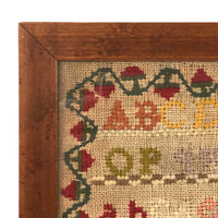 SOLD Mary Ann James' 1860s Sampler in Birds Eye Maple Frame