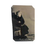 Holding On: Unusual Composition, Unusual Looking Child, Striking Antique Sixth Plate Tintype