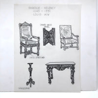 SOLD Furniture Styles Antique to 1950, Interior Design School Portfolio of Drawings