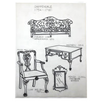 SOLD Furniture Styles Antique to 1950, Interior Design School Portfolio of Drawings