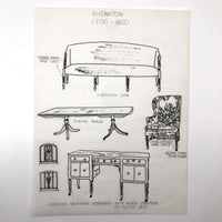 SOLD Furniture Styles Antique to 1950, Interior Design School Portfolio of Drawings