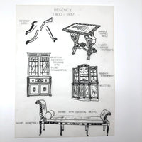 SOLD Furniture Styles Antique to 1950, Interior Design School Portfolio of Drawings