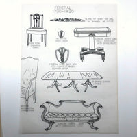 SOLD Furniture Styles Antique to 1950, Interior Design School Portfolio of Drawings