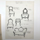 SOLD Furniture Styles Antique to 1950, Interior Design School Portfolio of Drawings