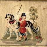 19th Century Needlepoint (with Petit Point) Boy with Dog in Period Frame