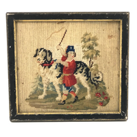 19th Century Needlepoint (with Petit Point) Boy with Dog in Period Frame