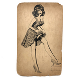 Bill Anthony Mid-Century Ink Drawing: Woman in Gloves and Stockings