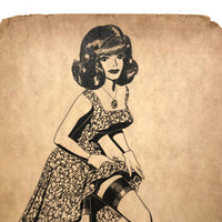 Bill Anthony Mid-Century Ink Drawing: Woman in Gloves and Stockings