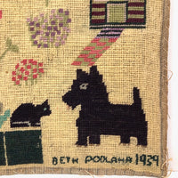 Beth Podlaha's 1939 Needlepoint with Dog and Cat and House and Flowers