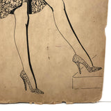 Bill Anthony Mid-Century Ink Drawing: Woman in Gloves and Stockings