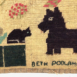 Beth Podlaha's 1939 Needlepoint with Dog and Cat and House and Flowers