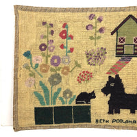 Beth Podlaha's 1939 Needlepoint with Dog and Cat and House and Flowers