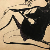 Bill Anthony Mid-Century Ink Drawing: Woman with Watch and Very Long Fingernails