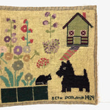 Beth Podlaha's 1939 Needlepoint with Dog and Cat and House and Flowers