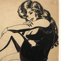 Bill Anthony Mid-Century Ink Drawing: Woman with Watch and Very Long Fingernails