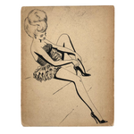 Bill Anthony Mid Century Ink Drawing: Updo, Tutu, and High Heels