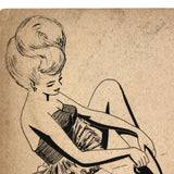 Bill Anthony Mid Century Ink Drawing: Updo, Tutu, and High Heels