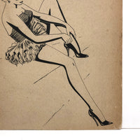 Bill Anthony Mid Century Ink Drawing: Updo, Tutu, and High Heels