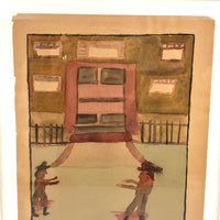 A Street Scene, Arthur Elwain's Marvelously Expressive School Watercolor