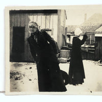 Strange Posture, Curious Gesture, Antique Snapshot of Women in Long Coats and Bonnets