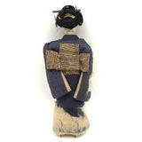 Delicate Antique Carved Wooden Japanese Doll with Silk and Paper Kimona