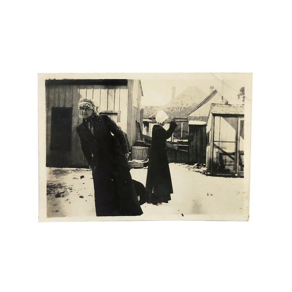 Strange Posture, Curious Gesture, Antique Snapshot of Women in Long Coats and Bonnets