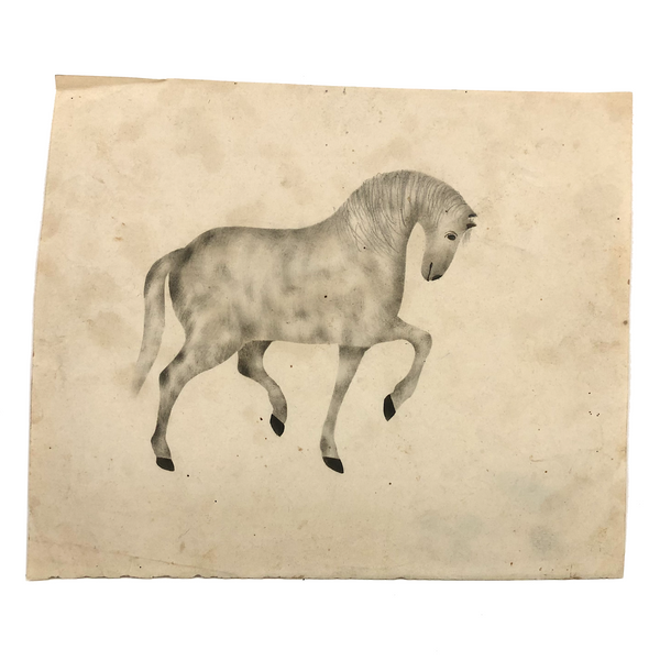 Empatheric Dappled Gray Horse, Antique Theorem Watercolor with Graphite Mane