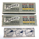 Best Graphics Pair of Scarce c. 1940s Dixon Paperex Pencil Boxes, Red and Black, Partially Full