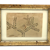 Birds and Branches, Delicate 19th C. Pen and Ink Drawing in Period Frame