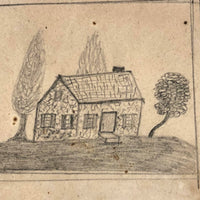 Tiny House, 19th C. Naive Graphite Drawing