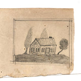 Tiny House, 19th C. Naive Graphite Drawing