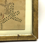 Birds and Branches, Delicate 19th C. Pen and Ink Drawing in Period Frame