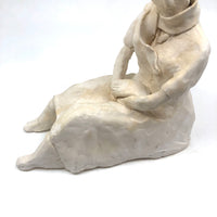 Seated Woman with Scarf, Vintage Amateur Clay Sculpture