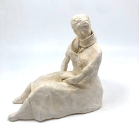 Seated Woman with Scarf, Vintage Amateur Clay Sculpture