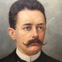 Large Late Victorian Oil on Canvas Portrait of Man with Mustache