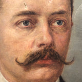 Large Late Victorian Oil on Canvas Portrait of Man with Mustache