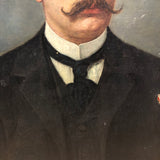 Large Late Victorian Oil on Canvas Portrait of Man with Mustache