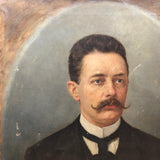 Large Late Victorian Oil on Canvas Portrait of Man with Mustache