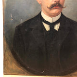 Large Late Victorian Oil on Canvas Portrait of Man with Mustache