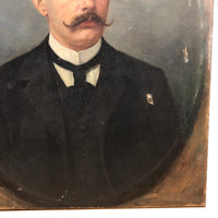 Large Late Victorian Oil on Canvas Portrait of Man with Mustache