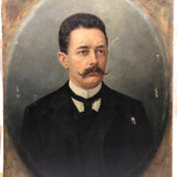 Large Late Victorian Oil on Canvas Portrait of Man with Mustache