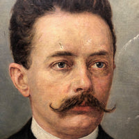 Large Late Victorian Oil on Canvas Portrait of Man with Mustache