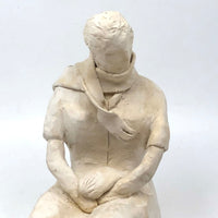 Seated Woman with Scarf, Vintage Amateur Clay Sculpture