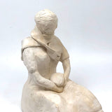 Seated Woman with Scarf, Vintage Amateur Clay Sculpture