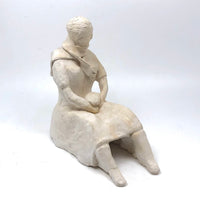 Seated Woman with Scarf, Vintage Amateur Clay Sculpture