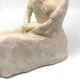 Seated Woman with Scarf, Vintage Amateur Clay Sculpture