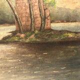 Soft Landscape with Trees and Ruins, Antique Oil on Linen Painting