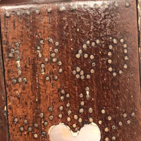 Wonderful Little 1850 Slide Lid Snuff Box with Mother of Pearl Heart and Brass Nails Decoration